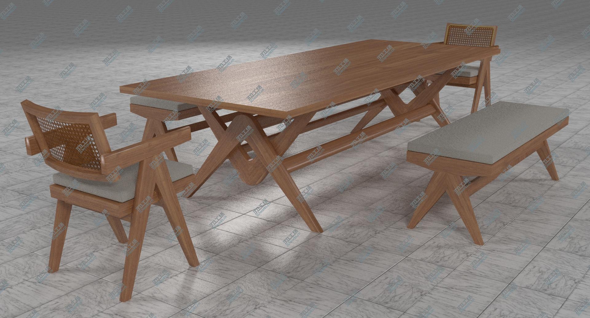 images/goods_img/202105073/3D Cassina Jeanneret Capitol Complex Table with Office Chair and Wooden Civil Bench with Cushions Set model/2.jpg